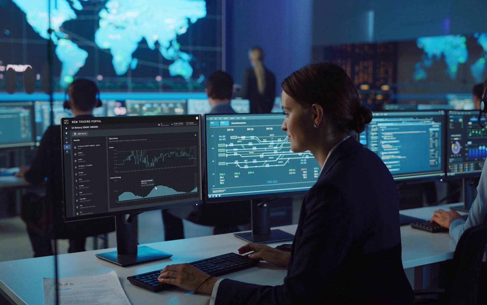 Woman at computer with Mosaic bidding platform